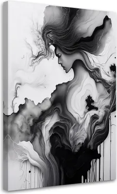 Produktbild von Leinwandbild Frau Schwarz-Weiß-Abstraktion 80x120 Feeby Schwarz-Weiß bild für die wand bereit zum aufhängen