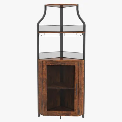 Immagine prodotto di Mobile bar angolare - Armadietto bar angolare - Cantinetta per vino - Mobile bar - Armadietto per bevande - Realizzato in legno massello, 5 ripiani