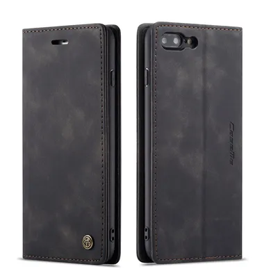 Produktbild von iPhone 8 Plus Hülle, Retro Kunstledertasche, Kartenfächer, Standfunktion Schutzhülle für iPhone 7 Plus / 8 Plus Schwarz