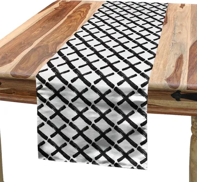 Produktbild von ABAKUHAUS Modern Tischläufer, Mathe Geometrie inspiriert minimalistischen Design mit Pinselstrichen wie Kunstdruck, 40 x 300 cm, Charcoal Grau Weiß