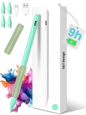 Produktbild von S&T DESIGN Stift für iPad USB-C (2018-2026) Schnellladen für Apple iPads Stylus Pencil Pen Grün