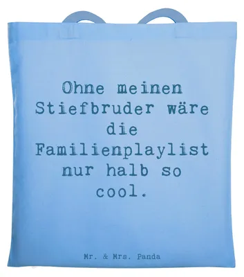 Produktbild von Mr. & Mrs. Panda Shopping Tasche Spruch Cooler Stiefbruder - Sky Blue - Geschenk, Geburtstage, Familie, Laptoptasche, Einfluss, Stoffbeutel, Dankeschön, Jutebeutel, Musik
