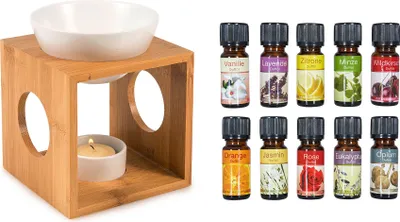 Produktbild von Duftlampe Keramik Holz Aromaspender Öllampe Aromalampe inkl. 10 Duftöle