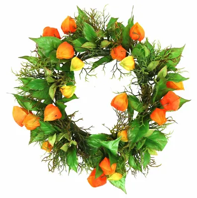 Produktbild von Künstlicher Physalis Kranz in Orange-Grün Ø28cm - Deko für Herbst und Heim