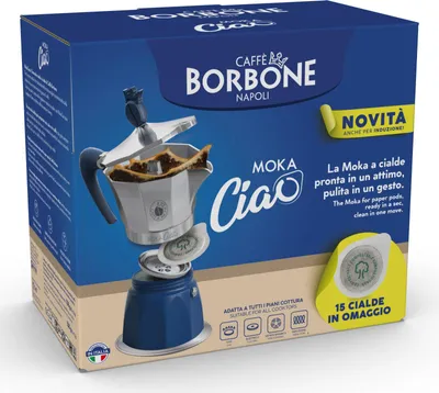 Produktbild von Caffè Borbone MOKACIAOINDUZ Manuelle Kaffeemaschine Mokka-Kanne Blau, Grau