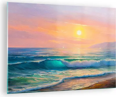 Produktbild von Bilder auf glas - Meer Welle Ufer - 70x50cm - Glasbilder - Wandbilder - Kunstdruck - zum Aufhängen bereit - Wanddekoration aus Glas - Glas Bilder - Wandbild auf Glas - Einteilig - GAA70x50-3915