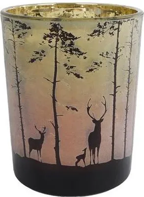 Image de Bougie chauffe-plat « Forest » M, verre vert/rouge, 10 x 10 x 12,5 cm