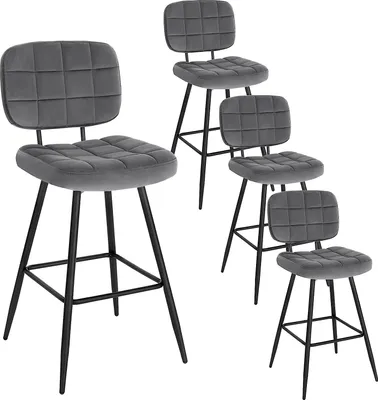 Produktbild von EUGAD 4er Set Barhocker, gut gepolstert, aus Samt Metall, Dunkelgrau
