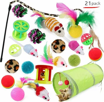 Produktbild von Katzenspielzeug, Katzenspielzeug, Katzen- und Kätzchenspielzeug, 21 Teile (Bildstil wird zufällig gesendet), Zufällige Farbe