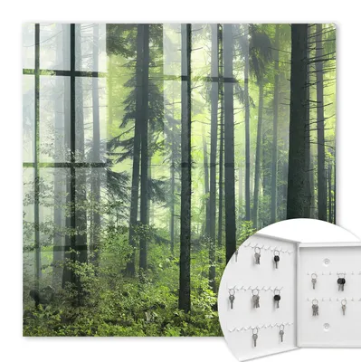 Produktbild von Metall Schlüsselkasten 30 x 30 cm - weißer Schlüsselschrank zur Wandmontage - wandhängende Schlüsselbox mit Tür - nach links öffnend - Schlüsselaufbewahrung für Flur - Büro - Arbeitszimmer - Werkstatt - Garage - Grüner Wald