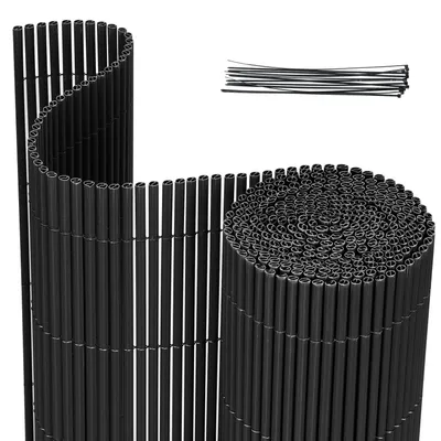 Zdjęcie produktu dla Ikodm 160 x 400 cm Mata osłonowa z PVC, wzór bambusowy, osłona ogrodowa, ogrodzenie osłonowe, ogrodzenie balkonowe, osłona przeciwwiatrowa, okładzina balkonowa, kolor szary