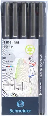 Produktbild von Schneider Schreibgeräte Pictus, Schwarz, Blau, Grün, Rot, Schwarz, Kunststoff, Tinte auf Wasserbasis, 0,5 mm, Metall