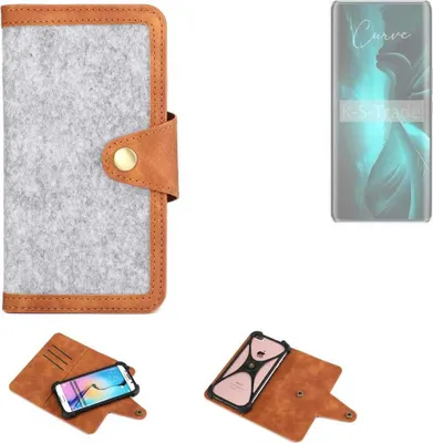 Produktbild von K-S-Trade Handyhülle kompatibel mit Lava Blaze Curve Schutzhülle Filz-Hülle Kunst-Leder hellgrau braun (1x)
