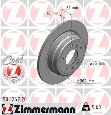 Produktbild von 2x ZIMMERMANN Bremsscheibe 150.1267.20 für BMW 5 Limousine (E34) 5 Touring (E34)
