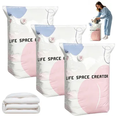 Vakuumbeutel 3er-Set, 100x80x38 cm, pumplos, platzsparend
