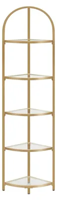 Image de Étagère d'angle à 5 niveaux – Étagère de rangement en verre doré – 28 x 28 x 158 cm