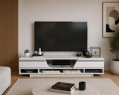 Image de Aspatria 160 cm Meuble TV avec Armoires et Niches (Blanc)