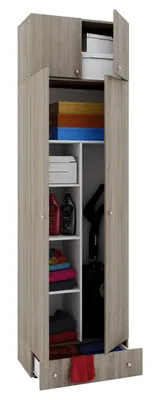 Produktbild von VCM Holz- Besenschrank | 6 Fächer | Maße: B. 70 x H. 237 x T. 40 cm | Haushaltsschrank | Mehrzweckschrank | Aufsatz mit 2 Türen | Extra Schublade - Vandol