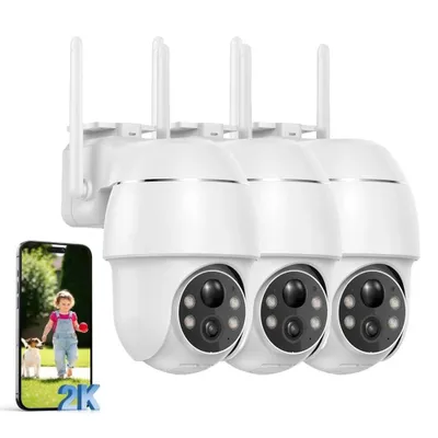 Produktbild von 2K Überwachungskamera Aussen WLAN 355°/90° Schwenkbar WLAN Kamera Outdoor 3MP WiFi Kamera mit Automatische Verfolgung 30m Nachtsicht in Farbe IP66 3PC