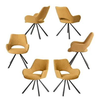 Produktbild von Meubles Cosy 6er-Set moderne Esszimmerstühle aus gelbem Stoff mit schwarzen Metallbeinen - BETH