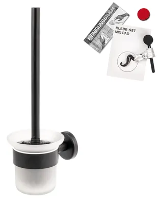 Image de bremermann Série pour la salle de bain PIAZZA BLACK - garniture de WC y compris kit de collage avec support mural, en verre & acier inoxydable, noir mat
