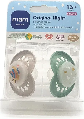 Produktbild von MAM Original Night Schnuller im 2er Set SkinSoft Silikon Schnullerhalter 16+