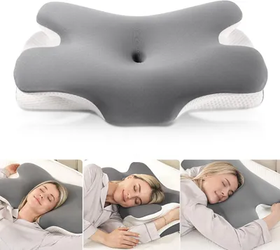 Produktbild von Nackenkissen Memory Foam, 1 Stück, Ergonomisches Seitenschläferkissen Mit 2 Höhen (10 cm Und 12 cm), Für Alle Schlafpositionen – Grau