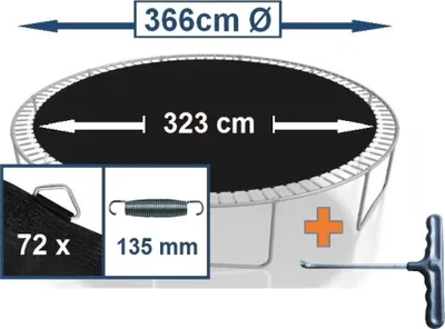 Produktbild von walexo Sprungtuch Sprungmatte incl. Federspanner für TrampolinØ 366 cm 72 Ösen (Federn 13,5 cm)