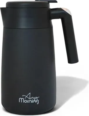 Produktbild von Any Morning Edelstahl Thermoskanne, Vakuum-Thermokaraffe SI232250, auslaufsichere isolierte Kaffeekaraffe, Heiß- und Kaltgetränkespender Doppelwandig, 12 Stunden Wärmespeicherung, 40 oz, Schwarz