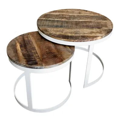 Produktbild von Soma Couchtisch 2er Set Beistelltisch Wohnzimmer-Tisch rund Austin Metall-Gestell altsilber o. schwarz (BxHxL) 58 x 46 x 58 cm  reinweiß - tabacco