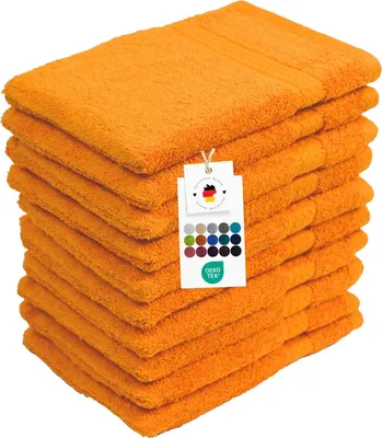 Produktbild von Waschlappen 16x21 cm aus 100% Baumwolle 500g/m2, 10er Set Waschhandschuhe Orange