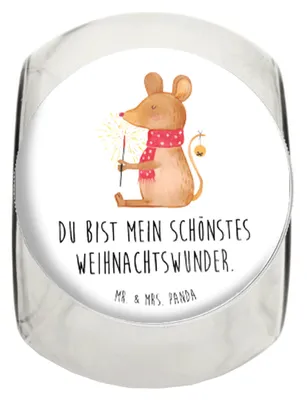 Produktbild von Mr. & Mrs. Panda Bonboniere Maus Weihnachten L 870ml - Weiß - Geschenk, Vorratsdose, Süßigkeiten Glas, Weihnachtsmotiv, Weihnachtswunder, Bonbonglas, Vorratsglas, Teedose
