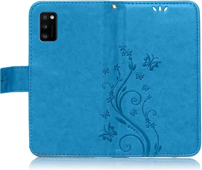 Produktbild von Handy Tasche für Samsung Galaxy A41 Schutz Hülle Handyhülle mit Blumenmuster Klapp Hülle mit Standfunktion und Kartenfächer Blau