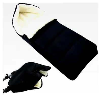 Produktbild von KOMBI- Muff und Winterfußsack 108cm - aus Wolle für Kinderwagen, Buggy, Radanhänger - WOLLE - LINIERT - SCHWARZ