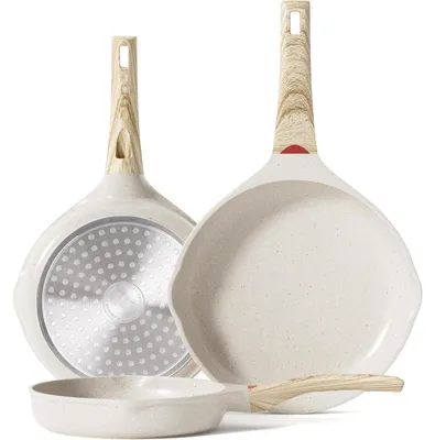 Productafbeelding van Koekenpannen anti-aanbak, inductie, 20cm, 24cm, 28cm, graniet, 3 stuks, beige