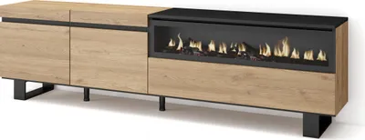 Image de COZY Meuble TV, Banc Télé, 200x35x57cm, Pour les TV jusqu'à 80", Cheminée électrique, Chêne et noir