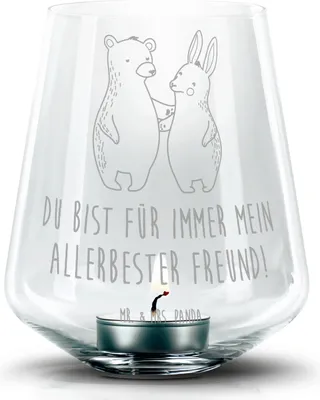 Produktbild von Mr. & Mrs. Panda Laterne Bär und Hase Umarmen - Transparent - Geschenk, Glas Windlicht, Umarmung, für Immer, Teelicht, Freunde, gravur, Freundin, Teelichthalter