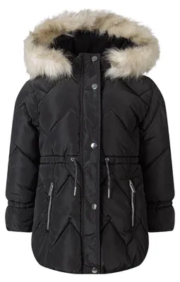 Produktbild von Minoti - Steppjacke für Mädchen, Kunstfell Kapuze, Midi-Länge MN445 (110) (Schwarz)