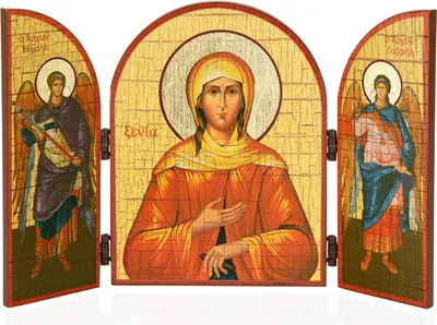 Produktbild von NKlaus Heilige Xenia Ikone Triptychon Holz 25x16cm Christlich 13823