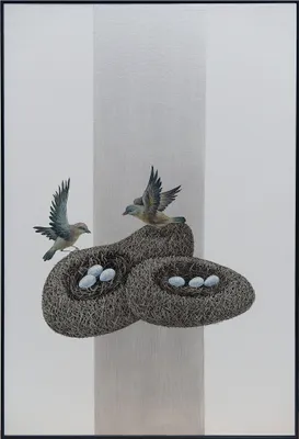 Produktbild von Fine Asianliving Ölgemälde 100% Handgemalt 3D Texture Rahmen Schwarz 80x120cm Vögel