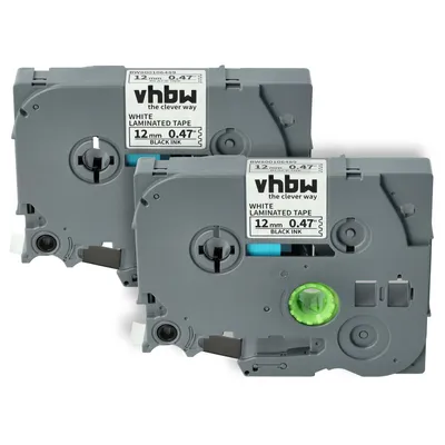 Produktbild von vhbw 2x Schriftband-Kassette kompatibel mit Brother PT H107B, H101TB, H105, H108, H108GT, H105VP, H110 Etiketten-Drucker 8m x 12mm Schwarz auf Weiß