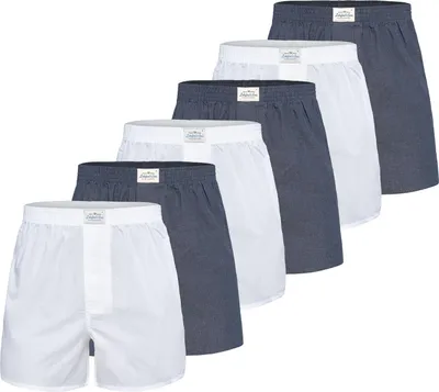 Produktbild von Lakeford & Sons American Boxershorts Herren 6-Pack in klassischen Designs dunkelblau-weiß - Größe L