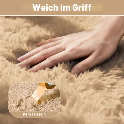 Image de Tapis à poils longs, lavable, antidérapant, 160x230 cm, couleur beige