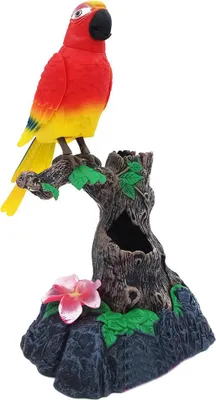 Zdjęcie produktu dla Figurka dekoracyjna papuga na pniu drzewa, plastik, dekoracja do domu, 14x18,5 cm