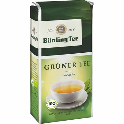 Obrázek produktu pro Zelený čaj Büntings jemně pikantní chutí, ekologicky pěstovaný 250g