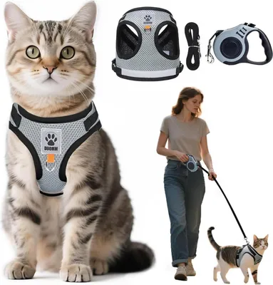 Produktbild von Katzen Geschirr Set mit Leine, Ausbruchsicheres Katzenleine, Nachtreflektor