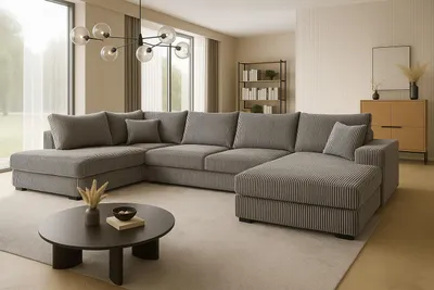 Produktbild von Ecksofa FABIO 328x182 cm mit Schlaffunktion, Bonellfederkern und Bettkasten, Farbe Platinfarben