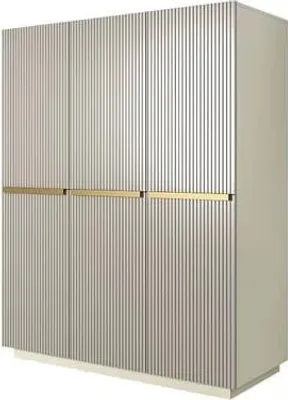 A three-door cabinet with a ribbed texture and gold accents.