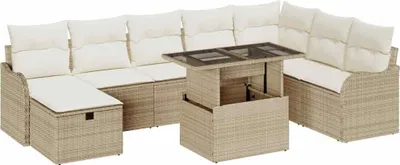 Immagine prodotto di Set di divani da giardino vidaXL, 9 pezzi, color beige, in rattan sintetico