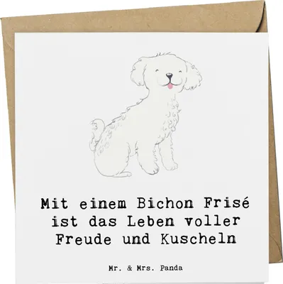 Produktbild von Mr. & Mrs. Panda Grußkarte Bichon Frisé Freude - Weiß - Geschenk, Hunderassen, Glückwunschkarte, Verspielt, Eigenschaften, Klappkarte, Zuneigung, Treue Gefährten
